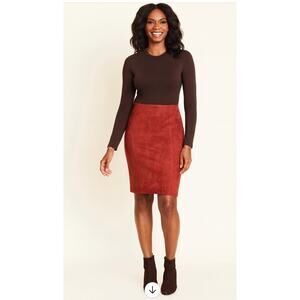Andrew Marc New York Women’s Large Faux Suede Seamed Pencil Stretch Skirt Rust